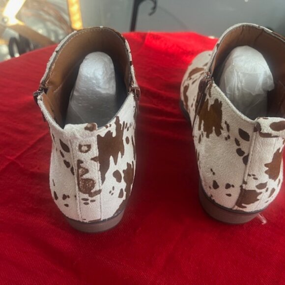Cow Print Zipper Ankle Booties Boho Western Cowgirl - Picture 6 of 8